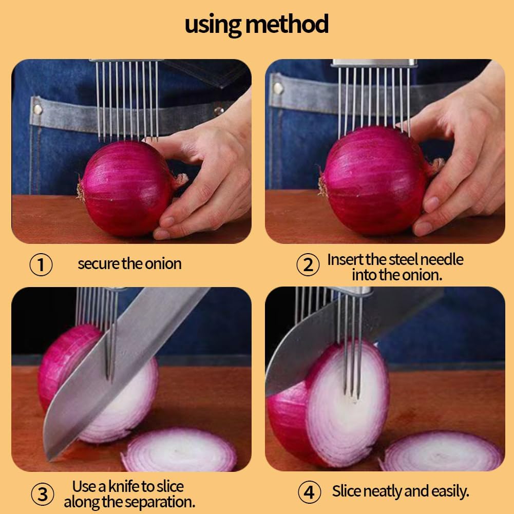 Onion Holder for Slicing, Onion Slicer and Chopper (1 Pack) | Stainless Steel Lemon Slicer Vegetable Cutter Kitchen Tool, Food Slicing Assistant for Meat, Tomato, Potato, Lemon