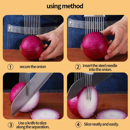 Onion Holder for Slicing, Onion Slicer and Chopper (1 Pack) | Stainless Steel Lemon Slicer Vegetable Cutter Kitchen Tool, Food Slicing Assistant for Meat, Tomato, Potato, Lemon