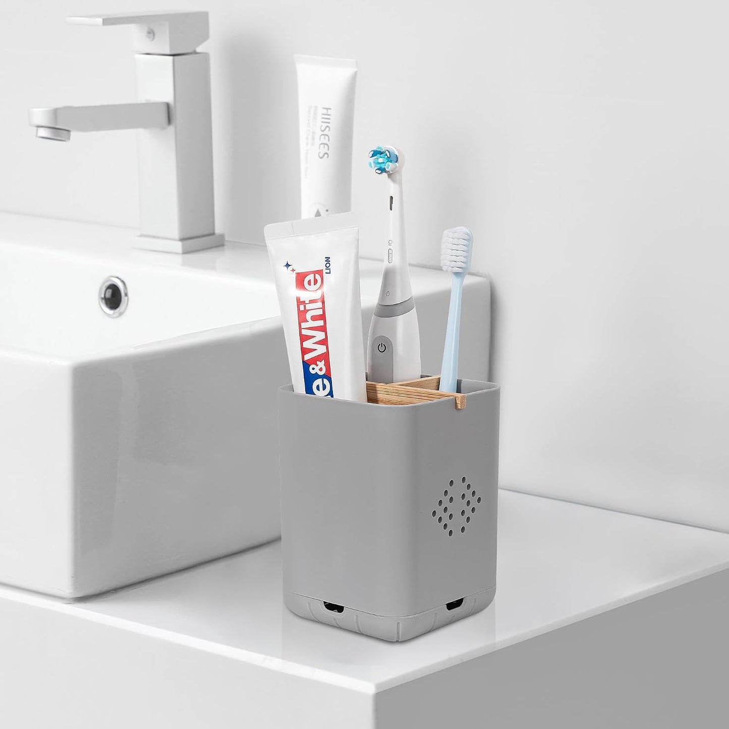 Toothbrush Holders for Bathrooms, Electric Toothbrush Holder, White | Toothbrush and Toothpaste Organizer for Bathroom Countertop, 3 Slot Vanity Storage