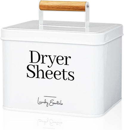 Modern Farmhouse Lint Bin for Laundry Room Decor and Accessories (White) | Metal Lint Bin for Laundry Decor and Laundry Room Organization, Laundry Trash Can, Lint Holder Bin