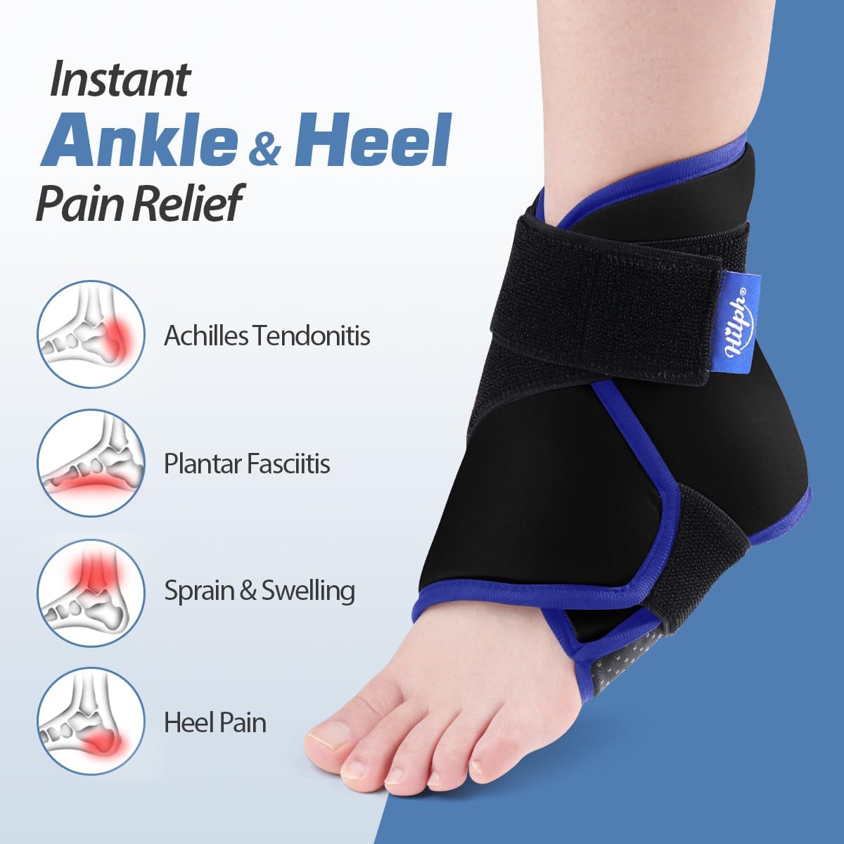 Hilph Ankle Heel Ice Pack Wrap for Swelling, Achilles Tendonitis, Sprain | Longer Strap for Cold Compression Therapy, Flexible Gel Foot Ice Pack Wrap, for Ankle Surgery Recovery, Plantar Fasciitis
