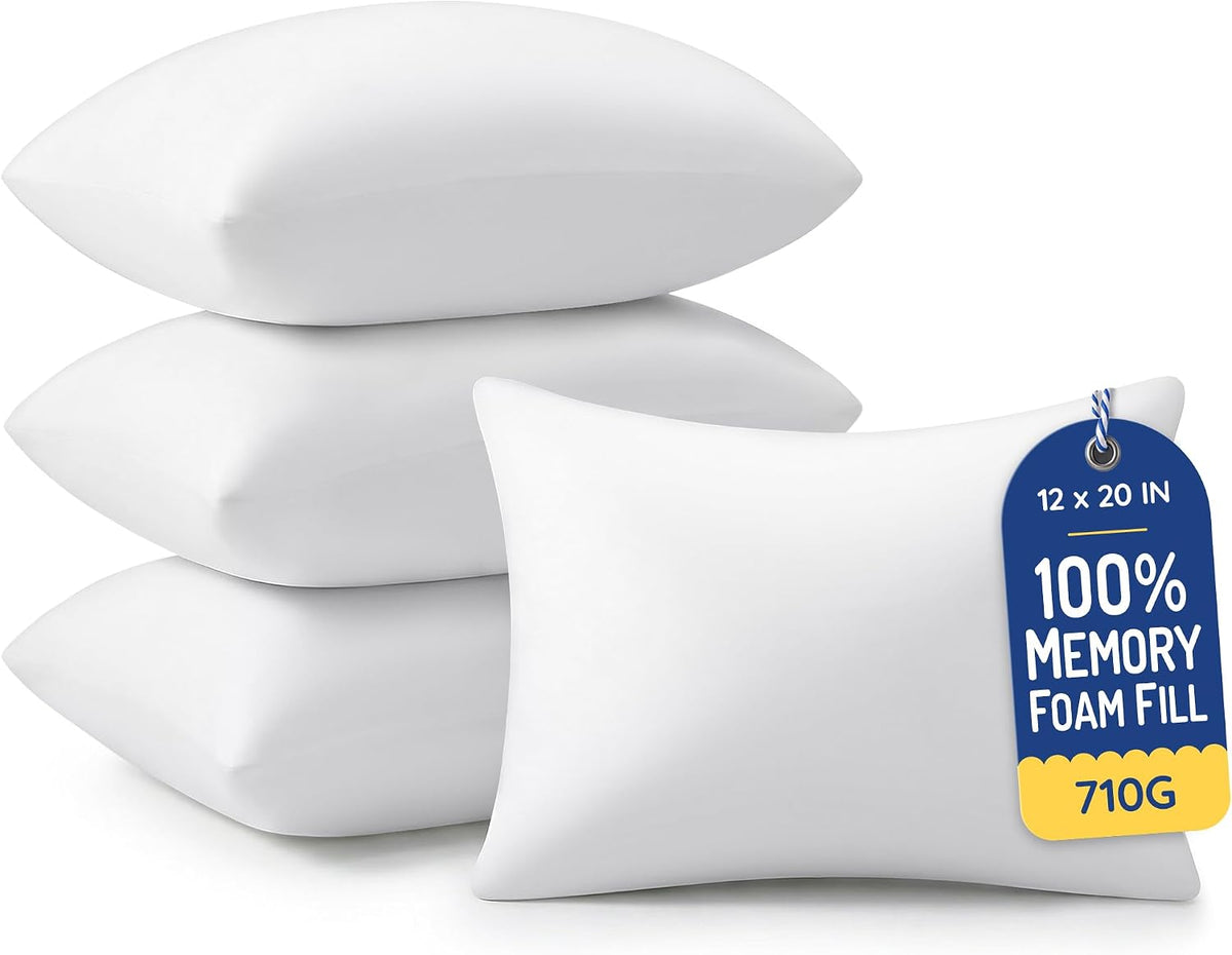 AM AEROMAX 12x20 Memory Foam Throw Pillow Insert, Rectangular Lumbar, White