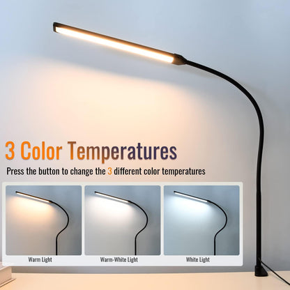 18W 3000LM LED Clamp Desk Lamp | CRI 95 Eye-Caring Light with Remote & Touch Control, 360 Flexible Gooseneck, 3 Color Modes for Home Office(Adapter Included)