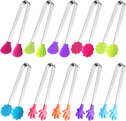 8PCS Silicone Mini Tongs, 5Inch Hand Shape Food Tongs, Colourful Small Kids Tongs for Serving Food, Ice Cube, fruits, Sugar, Barbecue by Sunenlyst (Palm sharp)