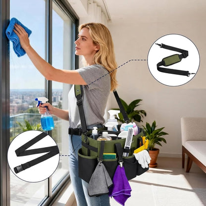 Ytonet Wearable Cleaning Caddy Bag, Large Cleaning Supplies Organizer, Blue | with 4 Foldable Dividers, Shoulder Strap&Waist Strap, Professional Cleaning Bag with Handle for Kitchen Housekeepers Cleaners