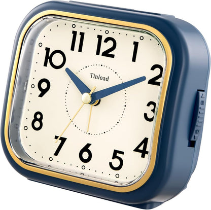 Tinload 4.3" Vintage Retro Analog Alarm Clock, Super Silent Non Ticking Clock with Manual Light, Snooze, Battery Operated, Simply Design, for Living Room, Bedroom, Bedside, Desk(Blue-V2)