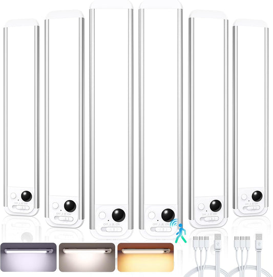 RUIKORING 8.5" Under Cabinet Lighting 6 Pack, 3 Colors Closet Lights