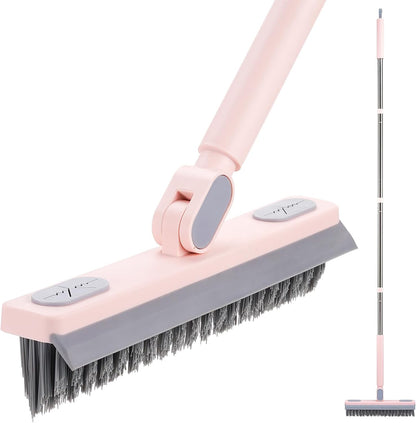 Floor Scrub Brush with Long Handle,Squeegee, Grout Brush | V-Shaped Stiff Bristles, For Tile Line, Bathroom, Crevice, Deck, Swimming Pool, Kitchen, Garage, Yard