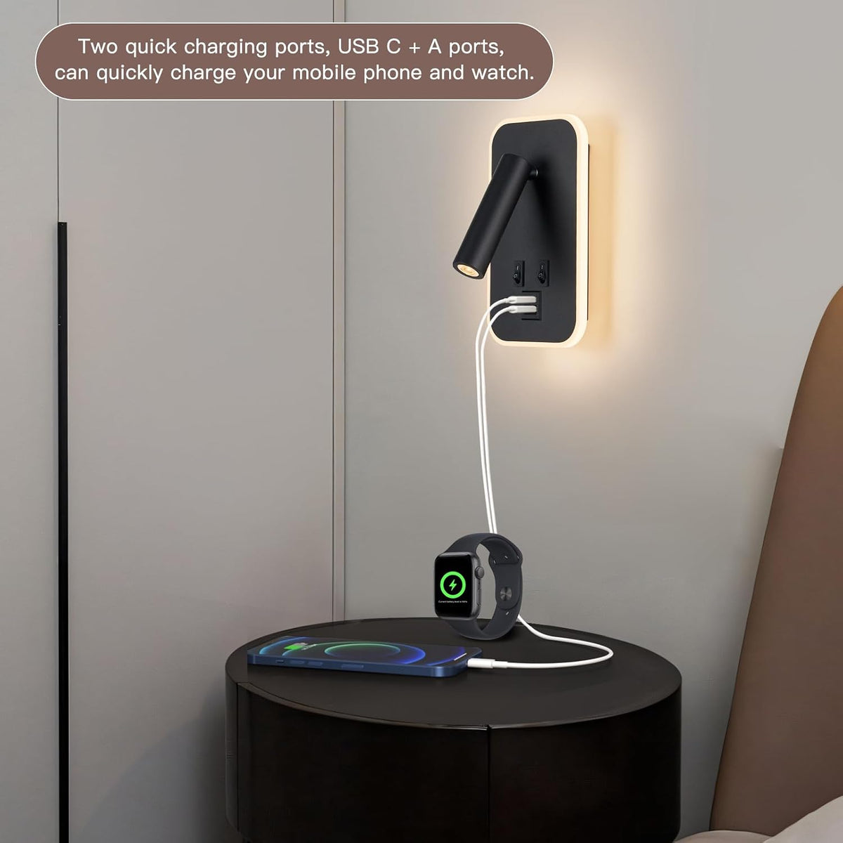 Wall Mount Headboard Reading Lights, Plug-in Bunk Bedside Lamp Wall Sconce