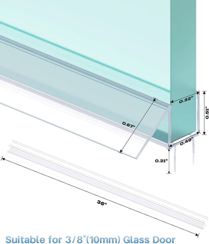 Shower Door Bottom Seal Strip, 2PCS Seal Strip, Ultra Clear PVC, 36" Length, Fits 6mm Thick Glass, Prevents Leaks, Easy Installation, No Adhesive Required (Ultra Clear, 36in for 1/4"(6mm) Door)