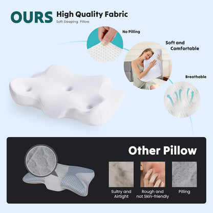 Sweetcrispy Cervical Pillow for Neck Pain, Ergonomic Contour Memory Foam Pillow with Detachable Roll Support, Cooling Breathable Cover for Side Back Stomach Sleepers
