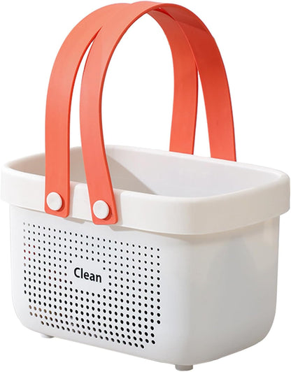 JiatuA Plastic Storage Basket with Handle Portable Shower Caddy Tote Organizer Basket Bin for Bathroom Kitchen Dorm Room Bedroom, Green | Sturdy Drainage Large Capacity Organizer Basket with Silicone Handles for Bathroom Kitchen Bedroom College Dorm