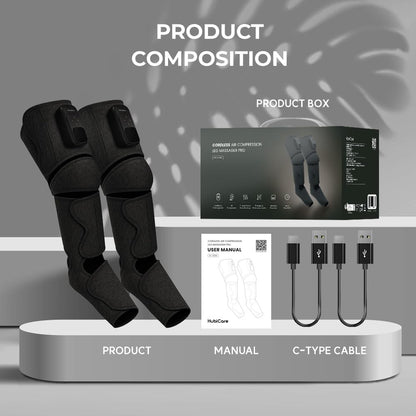 HubiCare Cordless Leg Massager with Heat and Air Compression for Circulation and Pain Relief, 5 Modes with 5 Intensities, Reduce Swelling, Muscles Relaxation Device (Black)