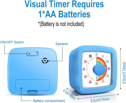 Visual Timer for Kids & Adults, 60 Minute Rainbow Countdown Timer, Time Management Tool for Classroom, Home, Kitchen, Office, School