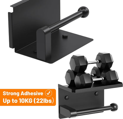 Toilet Paper Holder with Phone Storage Shelf, Matte Black | Wall Mount for Bathroom, No Drill Adhesive or Screw Mount, Rustproof Metal, Fits Mega Rolls