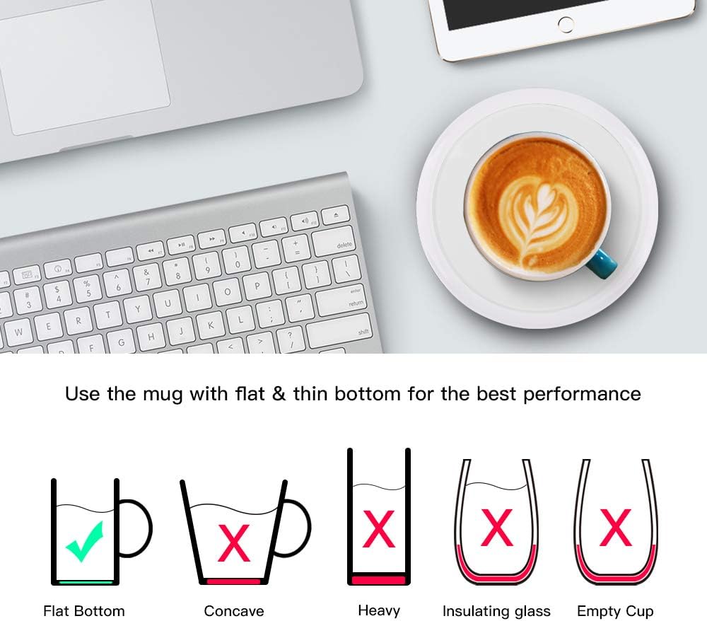 BESTINNKITS Smart Coffee Set Auto On/Off Gravity-Induction Mug Office Desk Use, Candle Wax Cup Warmer Heating Plate (Up to 131F/55C), 14oz (White Set)