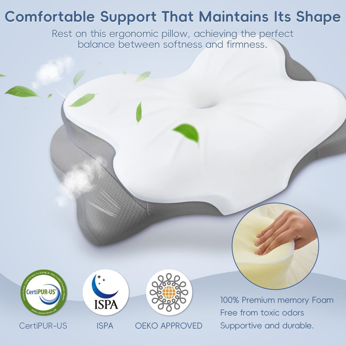 Cervical Neck Pillow,Memory Foam Pillow with Dual Height, Grey