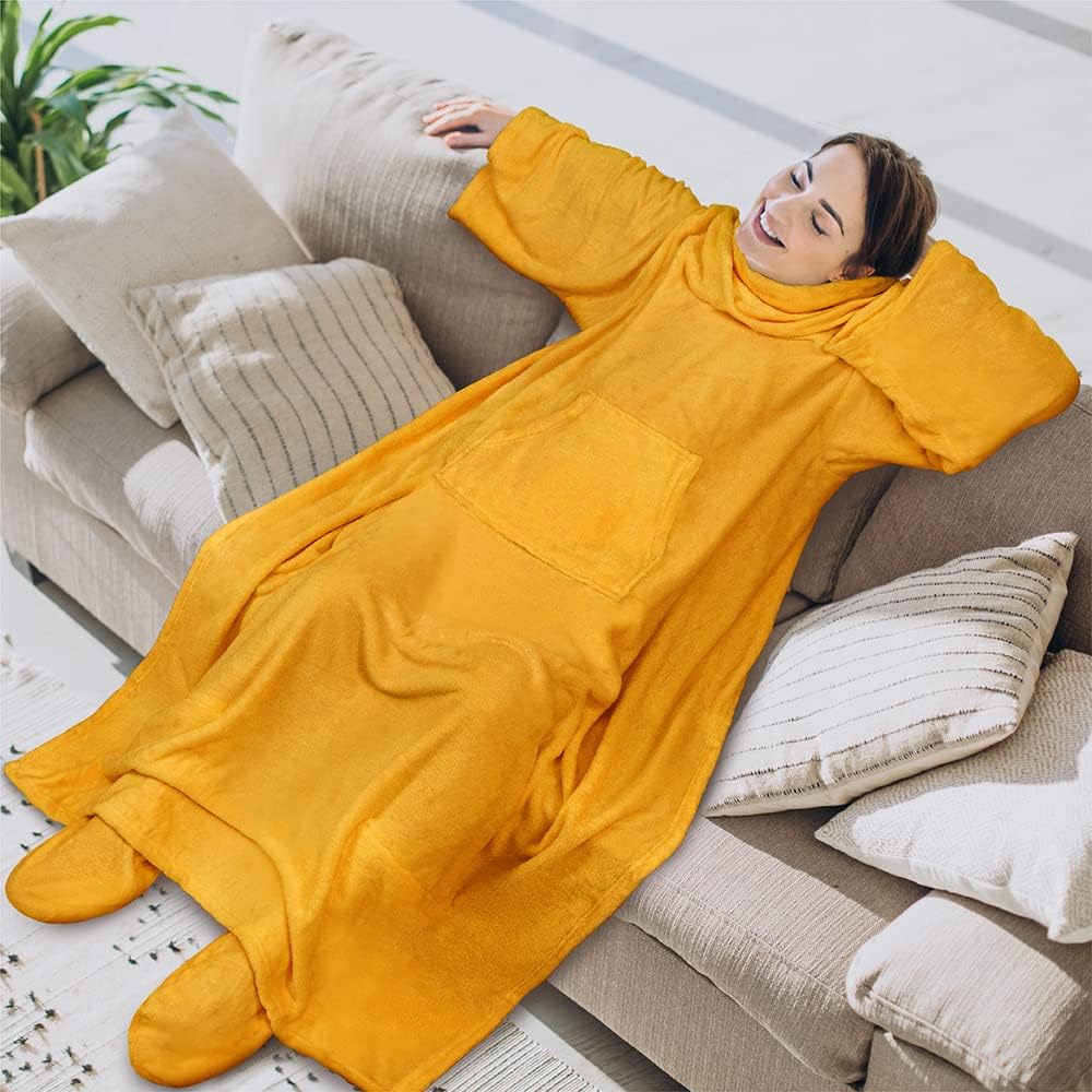 PAVILIA Fleece Blanket with Sleeves, Foot Pockets for Women Men Adults, Plush Wearable Blanket Throw Wrap, Warm Snuggle Blanket Robe, Cozy Gift Ideas Wife Mom, Dark Purple