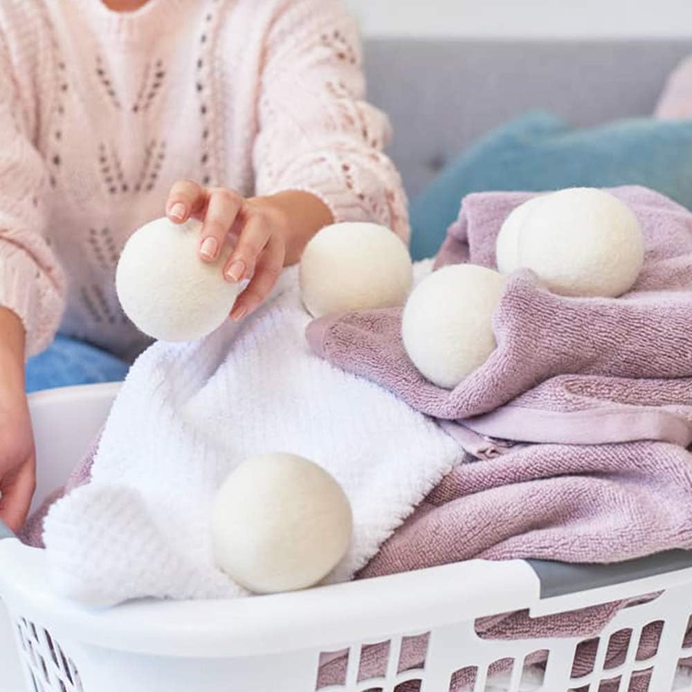 Wool Dryer Balls XL Reusable Natural Fabric Softener, Set of 6 | Wool Ball, Premium Pet Hair Remover for Laundry, Hair Catcher for Washer, Hair Remover Fabric Softener Balls for Dryer, White