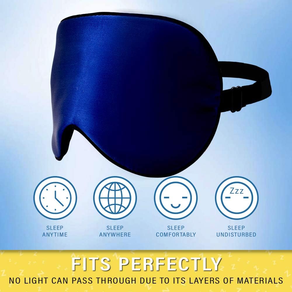 Jersey Slumber 100% Silk Sleep Mask for Women Men Side Sleeper - Light Blocking Eye Mask for Sleeping, Zero Pressure Soft Blindfold, Adjustable Strap, Silk Eye Cover for Travel Nap - Black