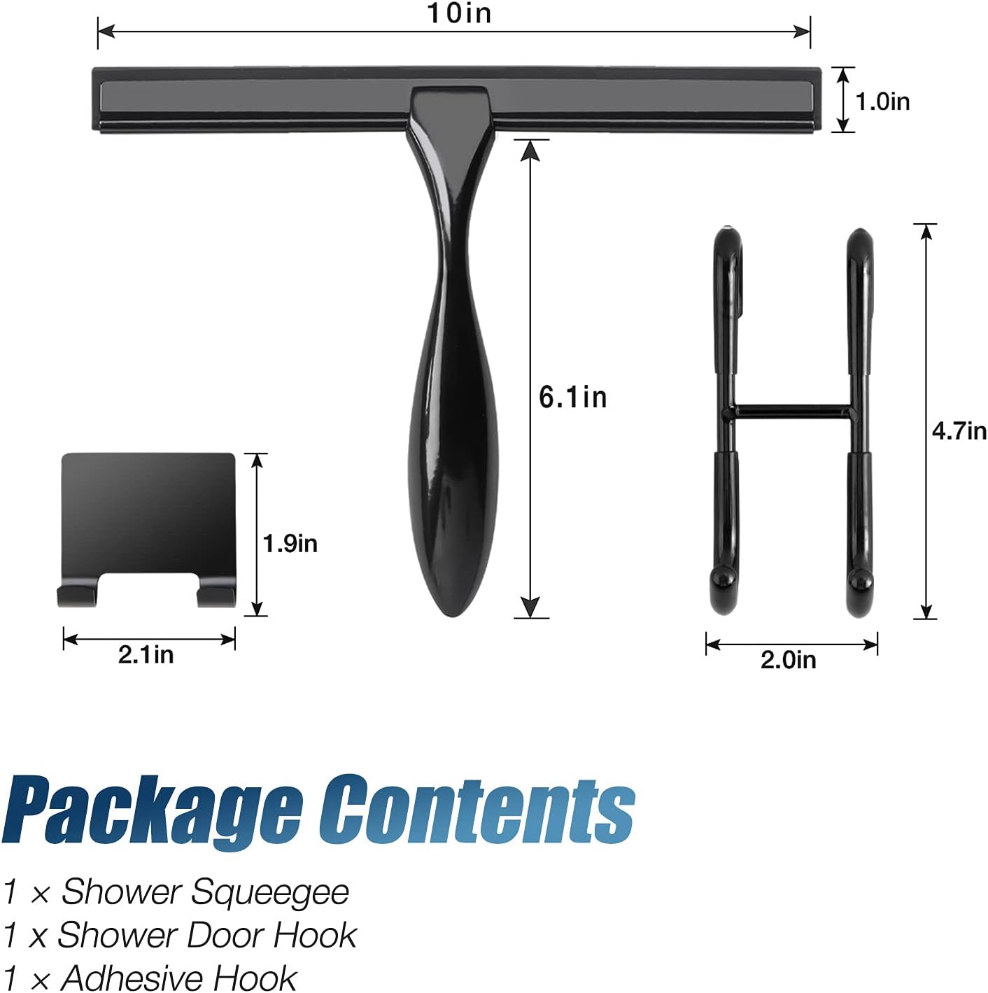 12-Inch Shower Squeegee Set, Includes Shower Door Hook and Adhesive Hook, Squeegee for Shower Doors, Mirror and Window, Silver