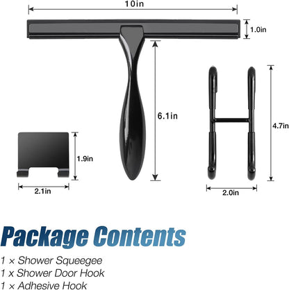 12-Inch Shower Squeegee Set, Includes Shower Door Hook and Adhesive Hook, Squeegee for Shower Doors, Mirror and Window, Silver