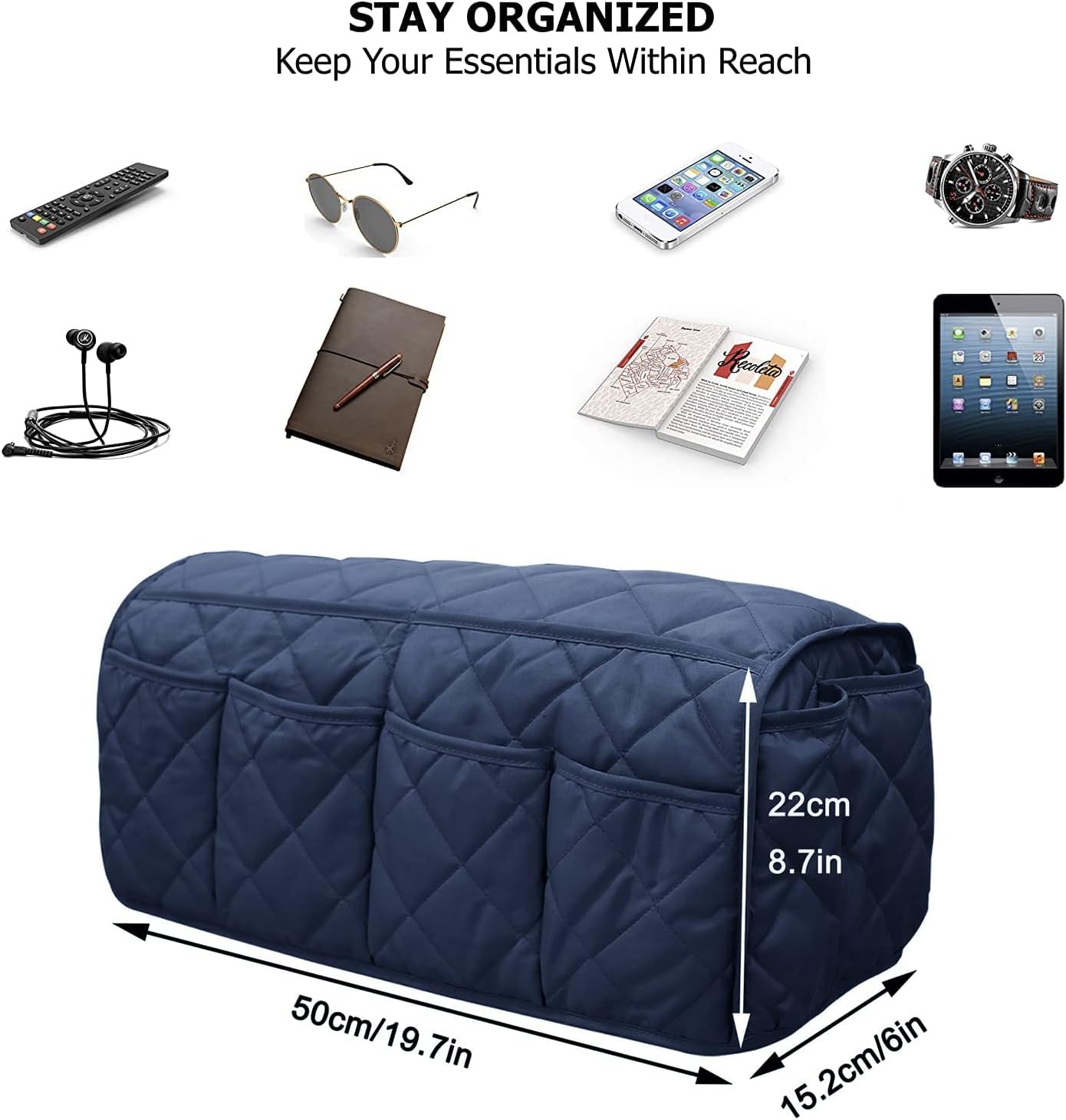 Armchair Caddy,Non Slip Recliner Organizer,Waterproof Sofa Armrest Organizer, Remote Control Holder for Recliner.Chair Arm Organizer with 14 Pockets for TV Remote, Phone, Magazine