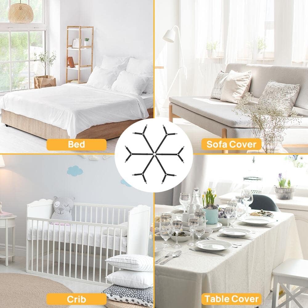 FGY Bed Sheet Straps Adjustable Elastic Fasteners with Metal Clips for Tablecloth Bedding
