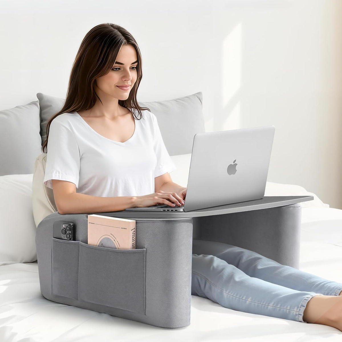 OPTIXCELL Wooden Lap Desk Pillow for Laptop with Arm Rests for Bed & Couch