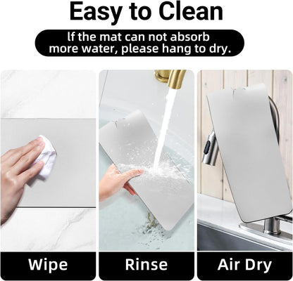 LOPNUR Cuttable Faucet Mat for Kitchen Sink, Extra Long 29 Inch, Black | Super Absorbent & Fast Dry Diatomite Sink Splash Guard, 0.8-2.4 Inch Adjustable Faucet Hole, Cut to Fit Bathroom & RV Sinks