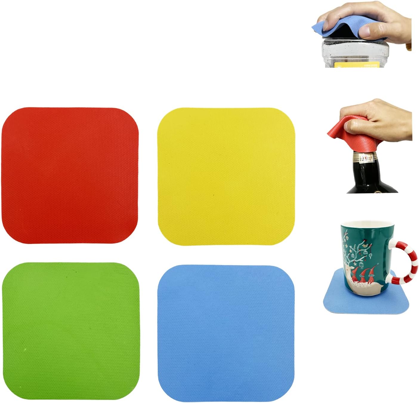 Jar Opener Kit, 5 in 1 Multi Function Can Opener, 4 in 1 Bottle Opener with Non Slip Rubber Jar Gripper Pad for Arthritis Weak Hands