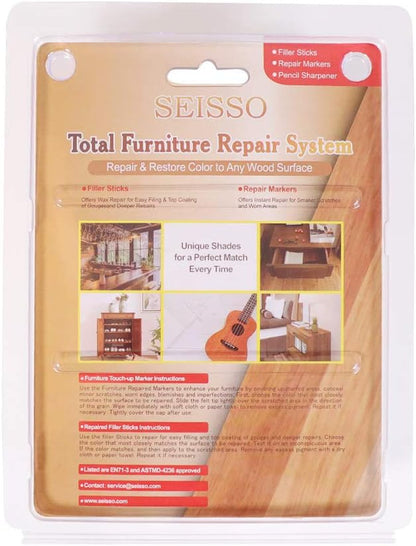 Furniture Repair kit, Wood Scratch Cover Markers*6 and Wax Filler Sticks*6 with Sharpener- 13Pack, Furniture Markers Touch Up Kit for Cover Ups Wooden Floors, Tables, Desks, Carpenters, Stains, Holes