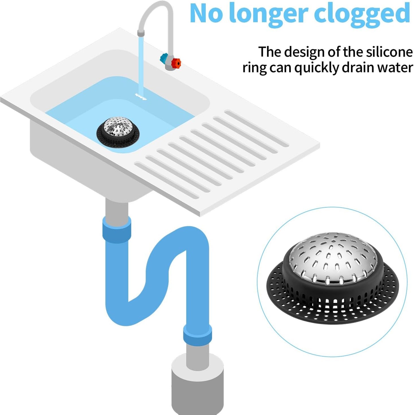Aluvor Bathtub Drain Hair Catcher Shower Drain Cover Sink Drain Protector | Bathroom Sink & Bathtub Drain Strainer for Pop-Up & Regular Drains, grey