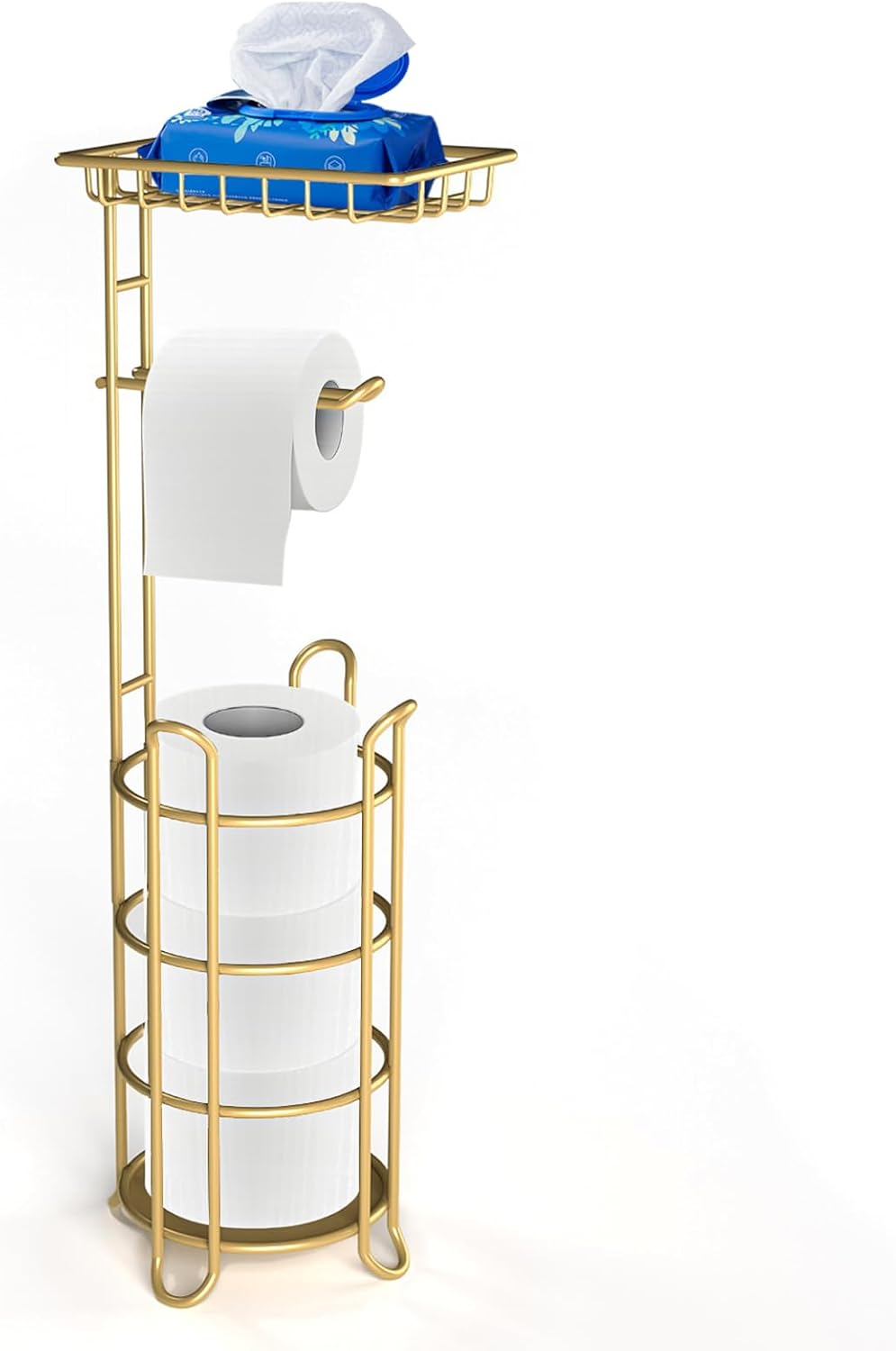 Toilet Paper Holder Stand Tissue Paper Roll Dispenser with Shelf for Bathroom Storage Holds Reserve Mega Rolls-Bronze