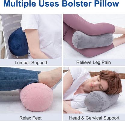 1 MIDDLE ONE Round Cylinder Bolster Pillow with Removable Cooling Cover, Tube Roll Cervical Pillow for Head, Neck, Back and Legs Support, 13"x 6", Grey