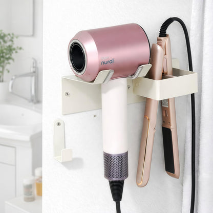 Hair Dryer Holder Wall Mounted, Stainless Steel Blow Dryer Holder for Bathroom, Hair Dryer and Straightener Holder Adhesive or Drilling, Hair Tool Organizer for Salon Barber Shops Banjekt