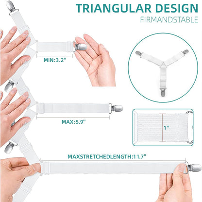 Bed Sheet Retainer Straps,Elasticated Adjustable Mattress Fitted Sheet Clips,Sheet Holder and Mattress Firm and Tight,for Anti-Slip and Anti-Wrinkle Sheets,Suitable of Mattresses,White