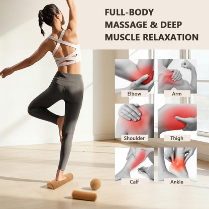 Cork Balance Board Foot Restoration and Balance Kit,4-in-1 Foot & Ankle Strengthener Kit,Balance Trainer with Massage Roller & Ball,Toe Resistance Bands