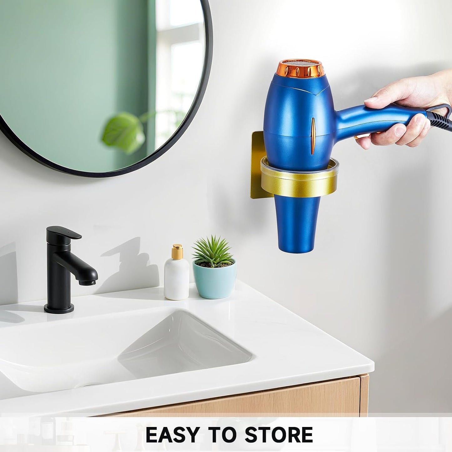 Hair Dryer Holder Wall Mounted, Blow Dryer Holder, Hair Tool Organizer for Hair Dryer Storage Hanger, Adhesive Hairdryer Holder for Bathroom Barber Shop (White)