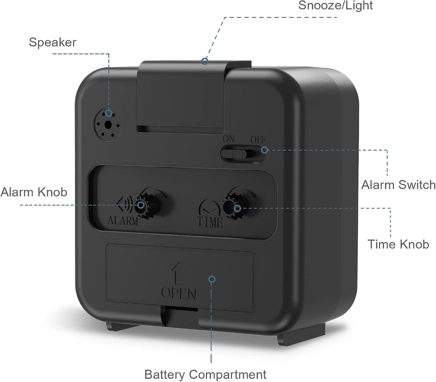 Analog Alarm Clock, Silent Non Ticking Table Clock, Travel Bedside Clock with Snooze, Night Light, Ascending Beep Sounds, Battery Operated Loud Small Clocks for Bedroom Travel Office, Black