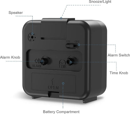 Analog Alarm Clock, Silent Non Ticking Table Clock, Travel Bedside Clock with Snooze, Night Light, Ascending Beep Sounds, Battery Operated Loud Small Clocks for Bedroom Travel Office, Black
