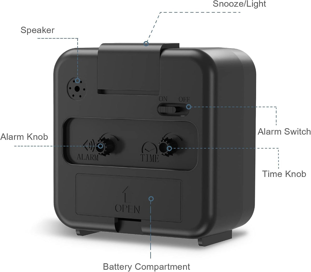 Analog Alarm Clock, Silent Non Ticking Table Clock, Travel Bedside Clock with Snooze, Night Light, Ascending Beep Sounds, Battery Operated Loud Small Clocks for Bedroom Travel Office, Black