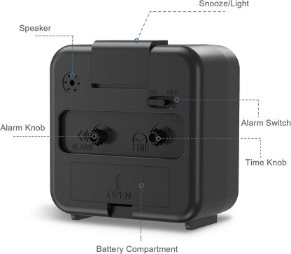 Analog Alarm Clock, Silent Non Ticking Table Clock, Travel Bedside Clock with Snooze, Night Light, Ascending Beep Sounds, Battery Operated Loud Small Clocks for Bedroom Travel Office, Black