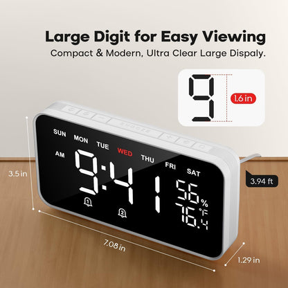 Dekala Digital Alarm Clocks for Bedrooms, Loud Alarm Clock for Heavy Sleepers, Temperature & Humidity Detect, Dual Alarms Weekday/Weekend Mode, Large Display Auto Dimmer, Sleep Sound，9 Ringtone