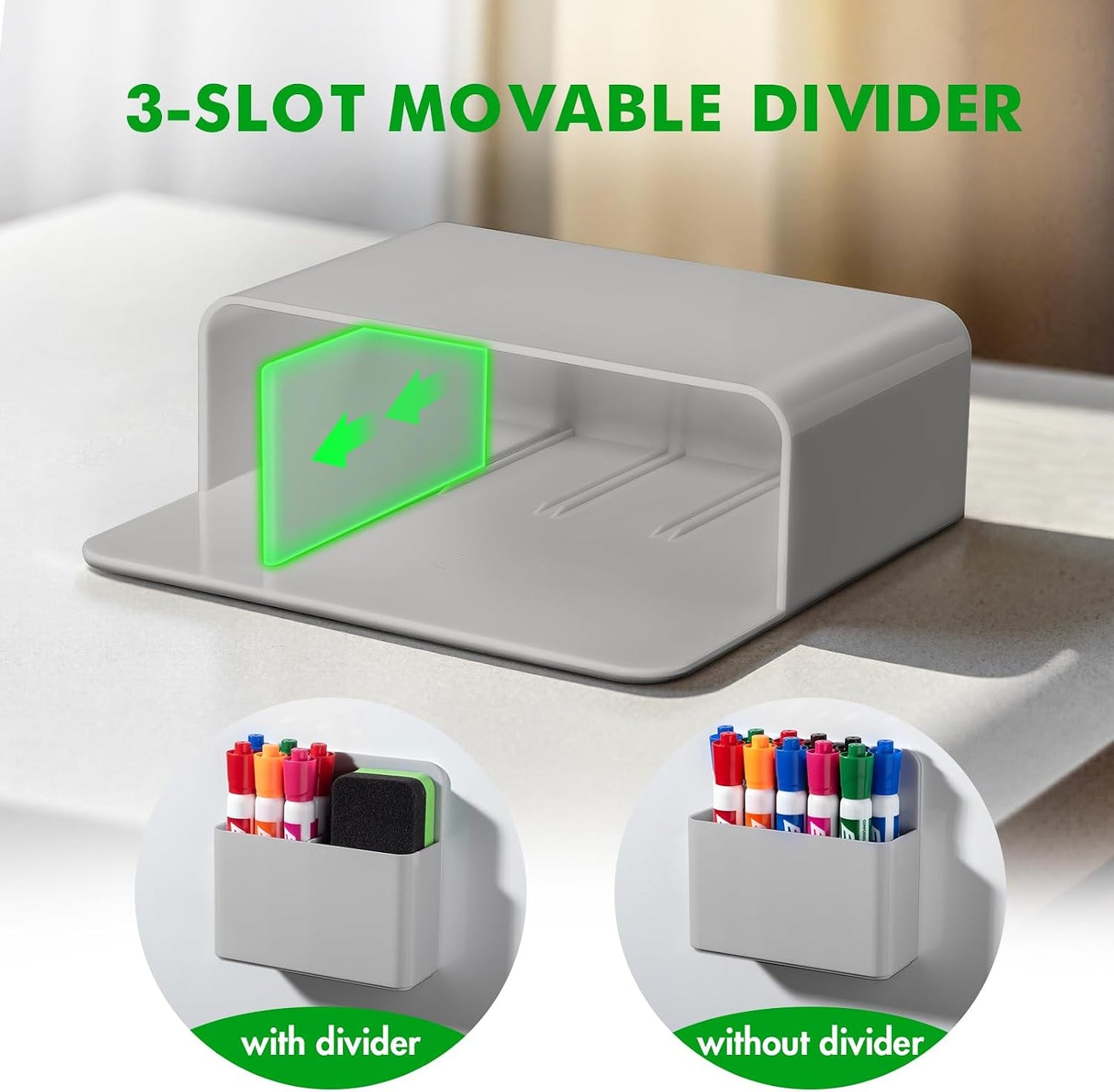 2 Pack Magnetic Pen Holder Cup for Whiteboard, Classroom Supplies | Plastic Magnetic Dry Erase Marker Holder for Refrigerator Fridge, Pencil Cup for School, Locker Accessories Organizer-White