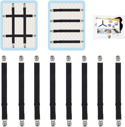 Adjustable Bed Sheet Straps Clips, Elastic Mattress Sheet Fasteners Holder and Suspenders, Grippers to Hold Sheet, Mattress, Sofa, Couch, Table Cloth, Ironing Board Cover, Black