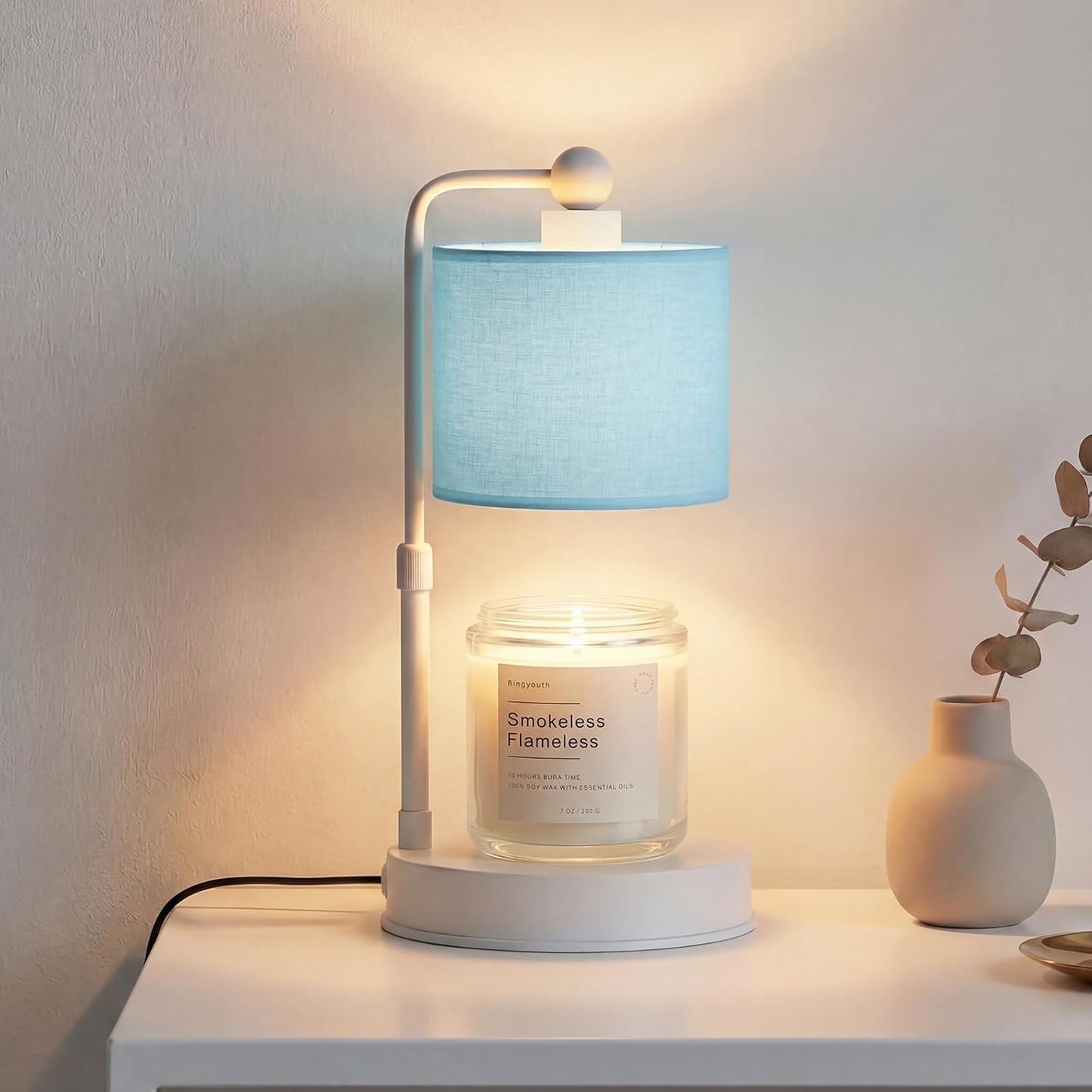 Candle Warmer Lamp with Timer, Best House Warming Gift, Height Adjustable & Dimmable Electric Candle Warmer Lamp, Includes 2 Bulbs, Birthday Gift for Women, Mom, Housewarming - Flaxen