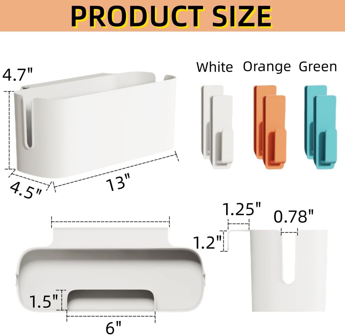 Bedside Organzier Caddy Hanging, Plastic Bunk Bed Shelf with Hooks, Large Storage Holder for Dorm Room Bed, Hospital Bed, Baby Bed Rails, 11 Lbs / 5 Kg Capacity (White)