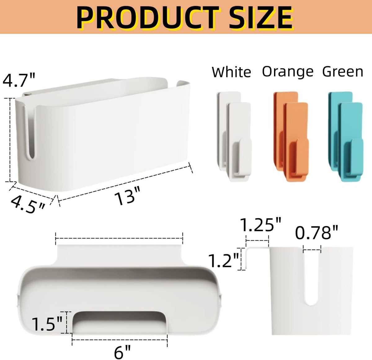 Bedside Organzier Caddy Hanging, Plastic Bunk Bed Shelf with Hooks, Large Storage Holder for Dorm Room Bed, Hospital Bed, Baby Bed Rails, 11 Lbs / 5 Kg Capacity (White)