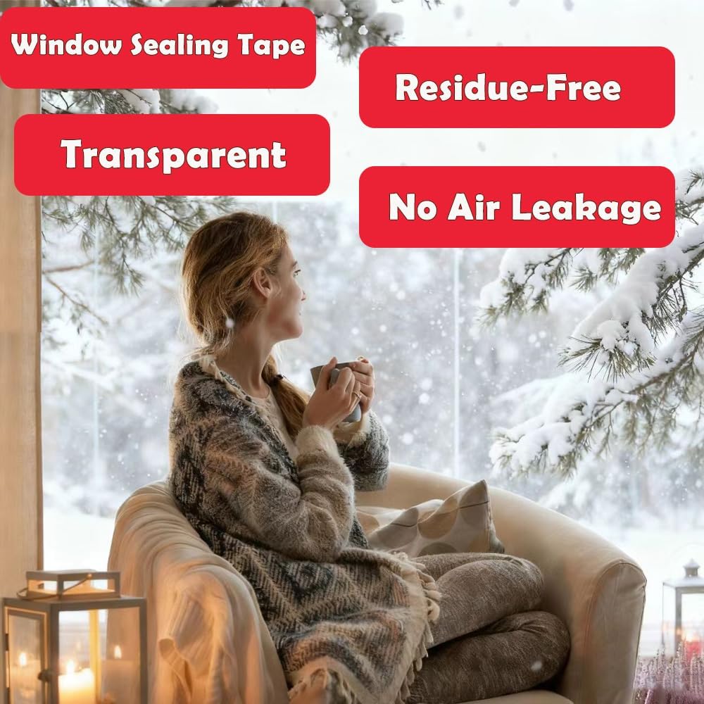 MRPAPA 2 Inch x 90 FT Window Sealing Tape,Airtight Insulation Tape that Blocks Drafts Residue-Free Clear Weather Stripping Windproof for Window/Door/Car (1)